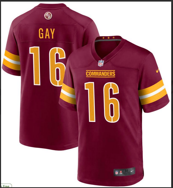 Men Washington Commanders #16 Gay red 2025 Nike NFL jersey